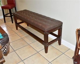 315. Tufted Leather Mahogany Bench