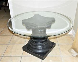 343. Column Base Glass Top Side Table