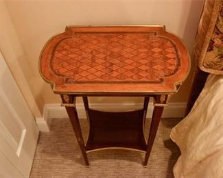 341. Fine Vintage French Style Parquetry Bronze Mounted Side Table