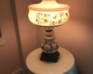 Converted Victorian hand painted hurricane lamp
