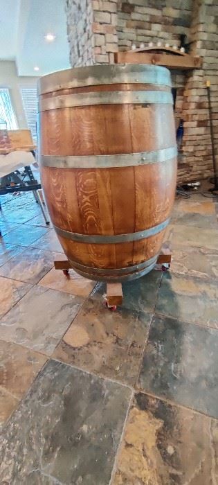 Custom Made Wooden Barrel on wheels