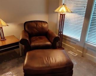 Quality Living Room Set with Nice Leather Couch, Chair, Ottoman, End Tables, Floor Lamp, End Tables & Table Lamp