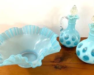 Fenton Opalescent Coin Dot/Brides Basket Bowl