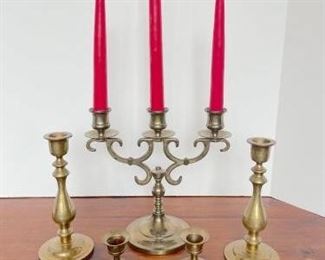  Brass Candlebra & Candlesticks