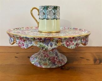  Vintage Floral Cake Plate and Bunny Teacup
