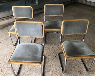 Set of four Cesca Chairs with gray velour fabric set into Oak.  In good condition $500.00 OBO