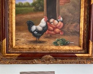 Hand painted chicken painting.  We’ll framed