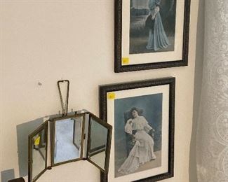 Victorian framed art and wall mirror