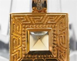 14KT Gold Greek Key Pendant with Citrine Center Stone
