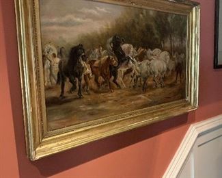 A fine antique oil of wild horses 
Frame as is