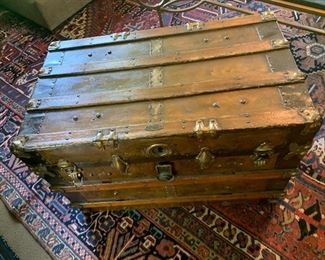 A fine antique wooden steamer trunk 