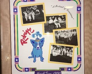 Signed George Rodrigue  Louisiana Mardi Gras 1994 framed poster