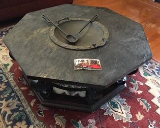 "Delmundo" 1960's slate top fire pit coffee table- a Brutalist design