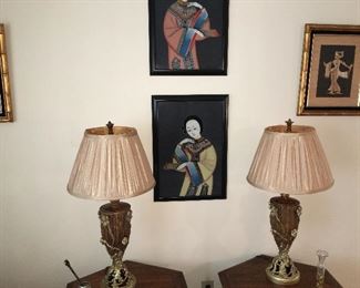 vintage lamps--several sets and kitschy art