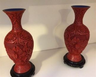 Vintage Cinnabar vases