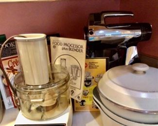 Food processor,Sunbeam vintage stand mixer, Club pots and pans 