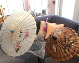 Umbrellas, peacock feathers 
