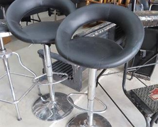 Pair Chrome Bar Stools - Swivels and Height Adjust