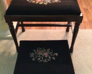 1 Small Sitting Bench and 1 Foot Stool.  Both have needlepoint. 