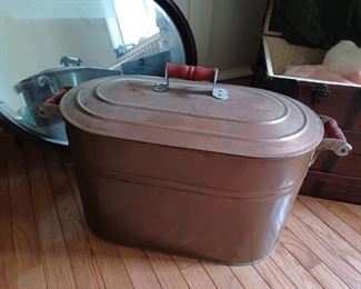 Antique copper wash tub with lid