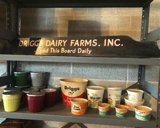 Driggs sign, paper products, containers
