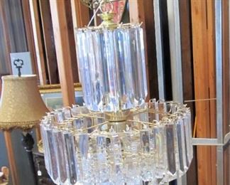 Vintage brass chandelier w/ acrylic crystals