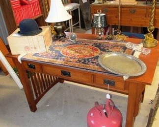 lovely desk for your home office, Hartmeyer horse riding hat, 1928 silver plated serving platter, Belgium rug made of 100% Silk.