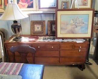 Large Mid-Century dresser project piece.  Framed print by artist Albert Sway Hoover - signed/numbered