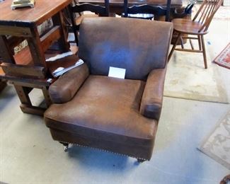 Nice SAFAVIEH soft leather club chair w/ chrome buttons.