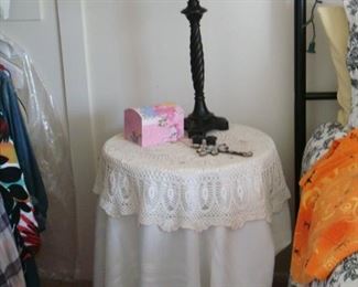 bedroom side table and lamp