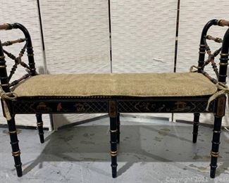 Asian Cane Bottom Bench with Cushion