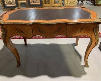 Ornate Louis XV Bureau Plat Writing Desk with Gilt Bronze Detail