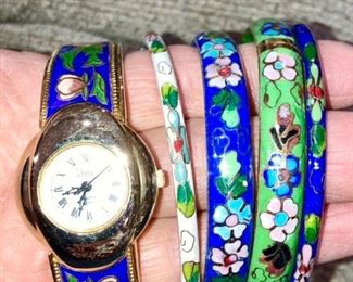 Cloisonne watch & bracelets