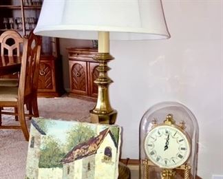Brass lamp, canvas art, Anniversary clock