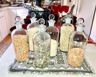 Apothecary jars w/ penny stoppers