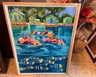 ao large signed painting ladies sunning
