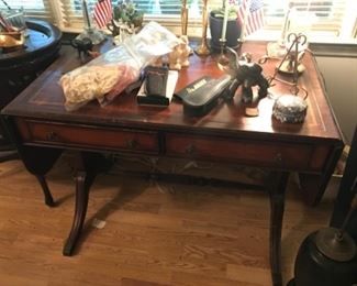 Fabulous drop leaf leather top desk or foyer table
