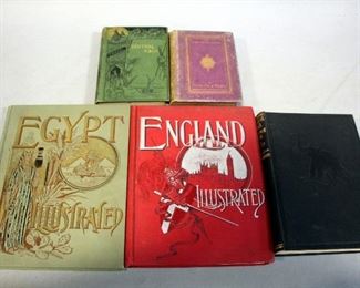Historical Travel And Exploration Books, World, 1800s And 1900s, Illustrated, Qty 5