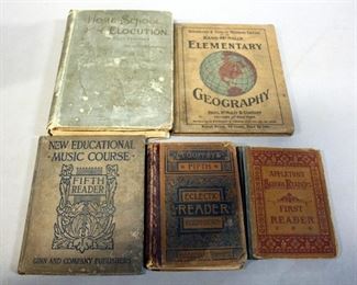 Geography, Math, English And More Children's School Books, 1800s And 1900s Dates, Qty 12