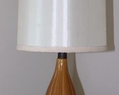 35.5” Lamp Tan  Porcelain Base With White Linen Lamp Shade