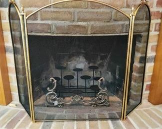 3-Panel Arched Brass Framed  Fireplace Screen          (52”x34”)