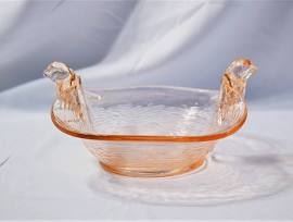 Fenton Vintage Pink Glass Bowl with Bird Handles (7.5”)