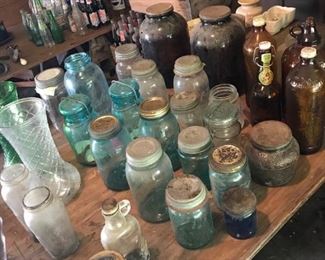 Mason and Ball jars, vintage storage jars
