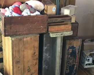 Wooden crates and shelves, Keebler Biscuits, Alaska salmon crate, Cracker Barrel cheese box