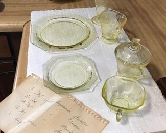Yellow Depression glass for 12