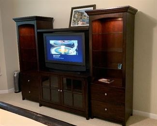 $325- OBO- Four  piece Entertainment center - Delivery available . Bedroom wall unit, 4pc.  Console=45" wide X 22 deep X  29 high. Each side tower =23" wide X 18"deep X 70" high 
