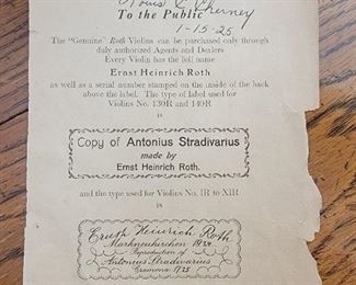 Antonius Stradivarius copy certificate