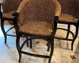 $400 for set of 3 barstools with reversible cushions.  47" tall at back, 40" tall at handles, 27" wide, 24" deep .  Super nice!