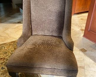 $1000. Set of 6 custom made dining room chairs. Made by Burke’s. Espresso brown legs. One leg on 1 chair has some scratches  that can easily be fixed as shown in picture