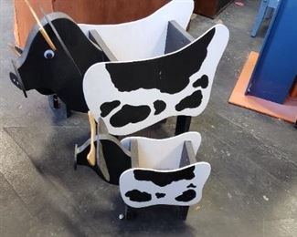 (3) Custom Made Cow Planters 1 Large 2 Small $250 set